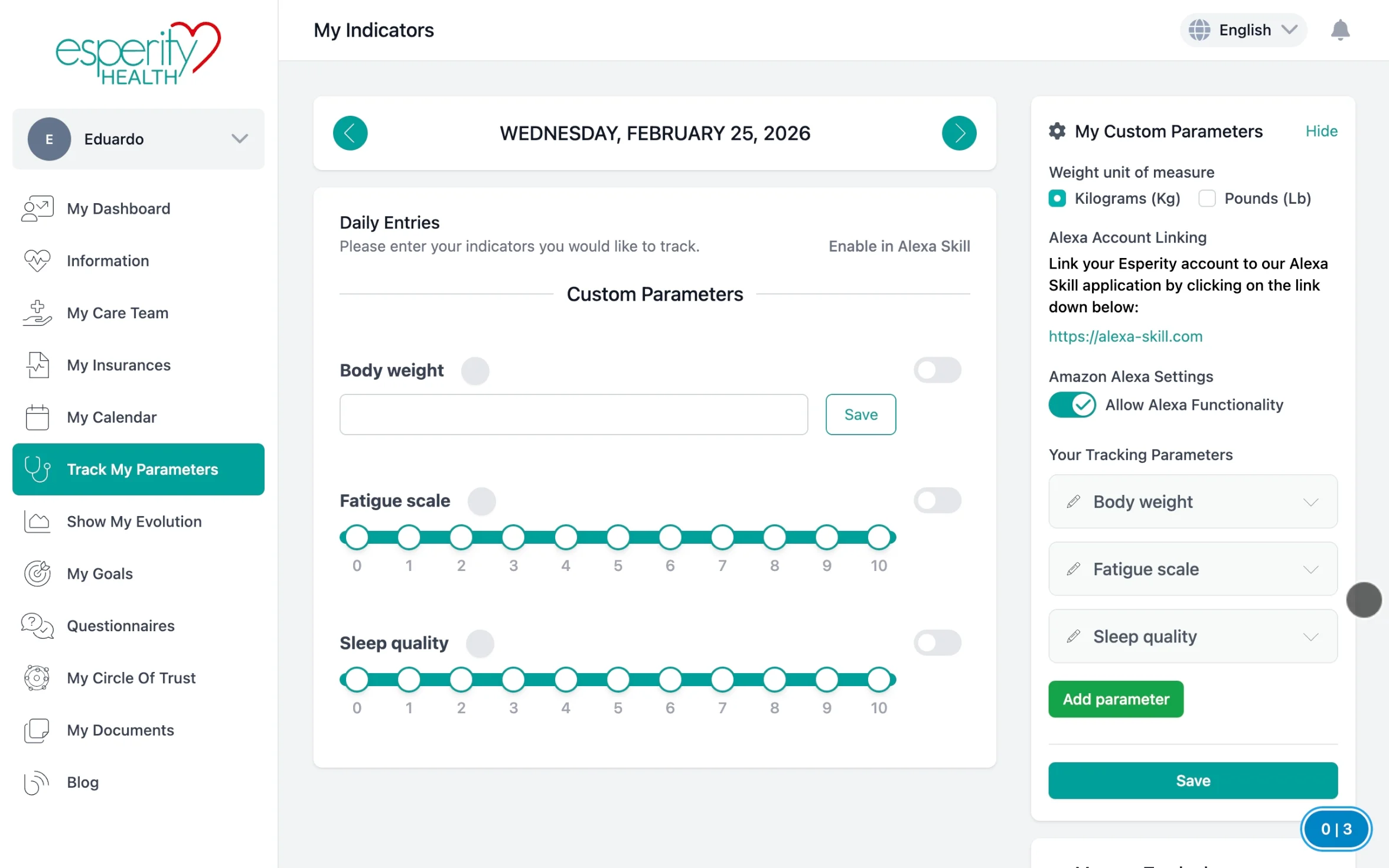 Patient health journaling and goal setting