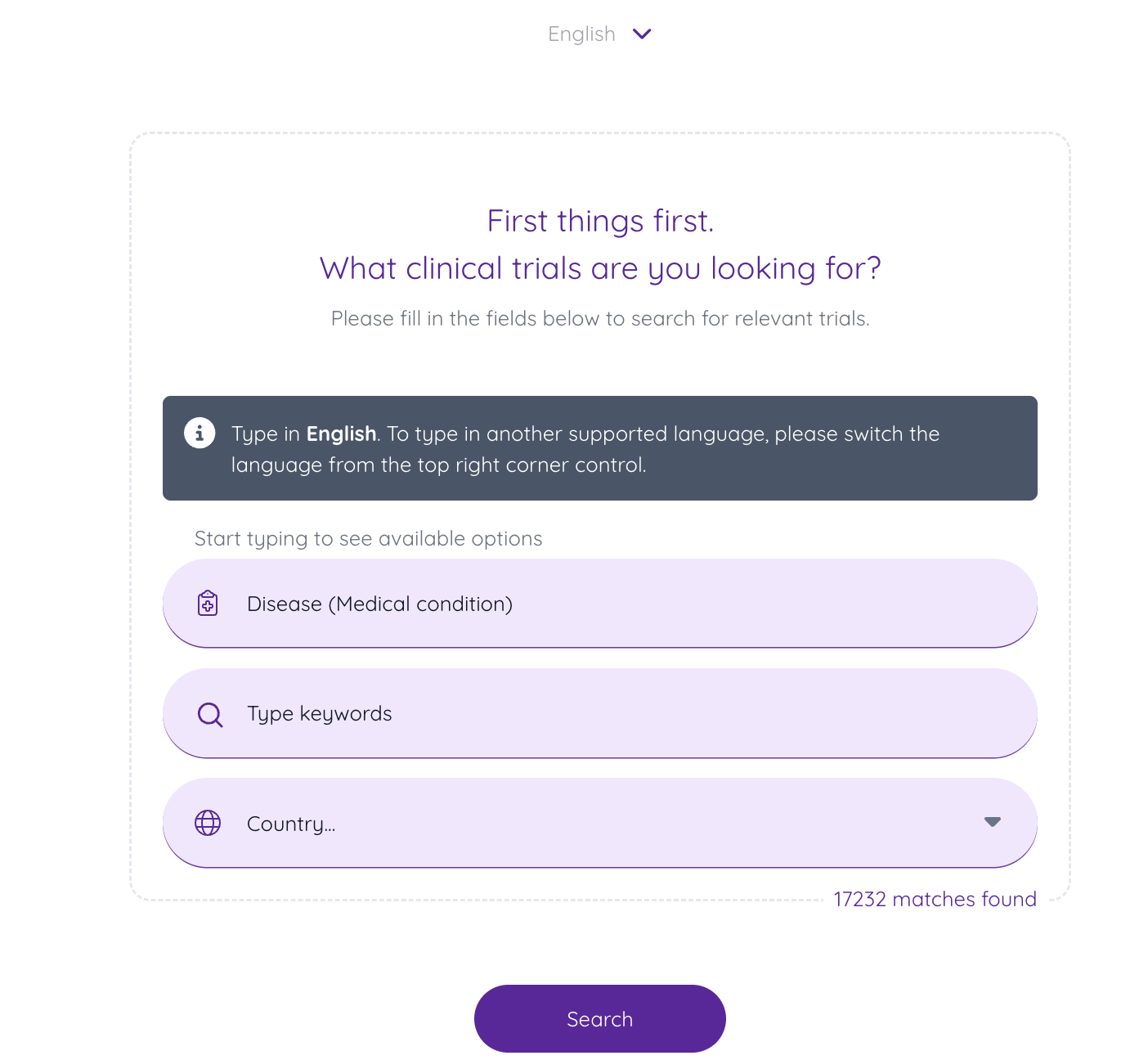 Customised local clinical trial search portal