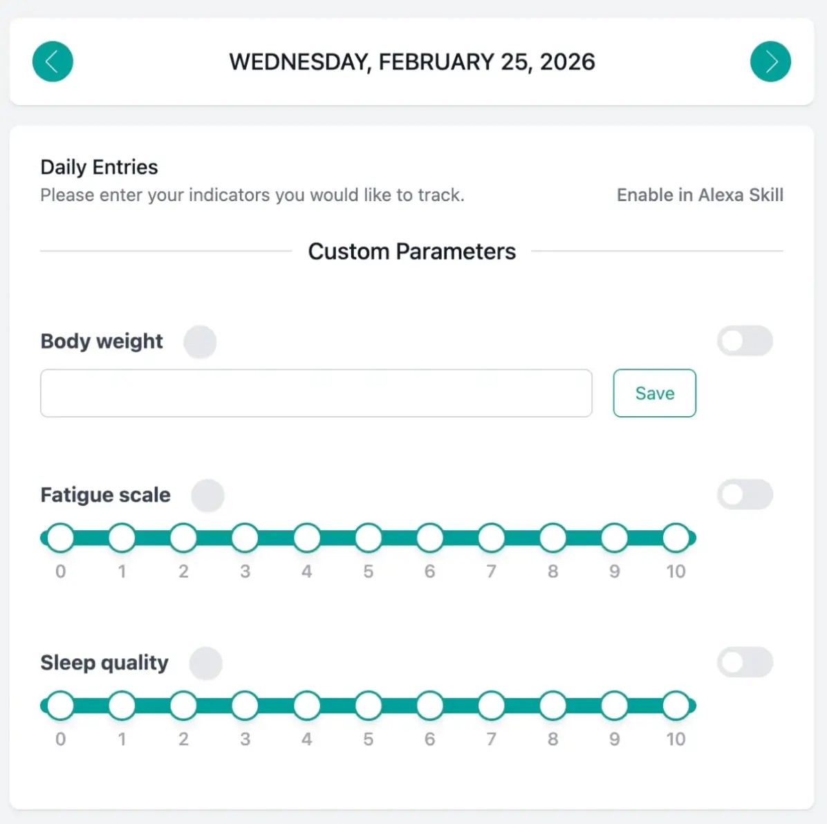 Health diary interface