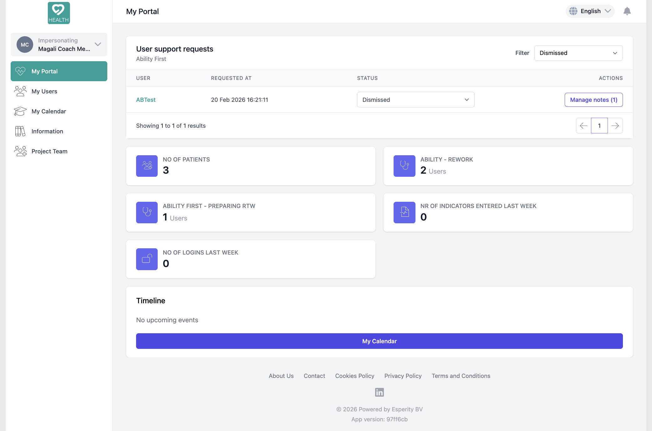 Coachee personal dashboard